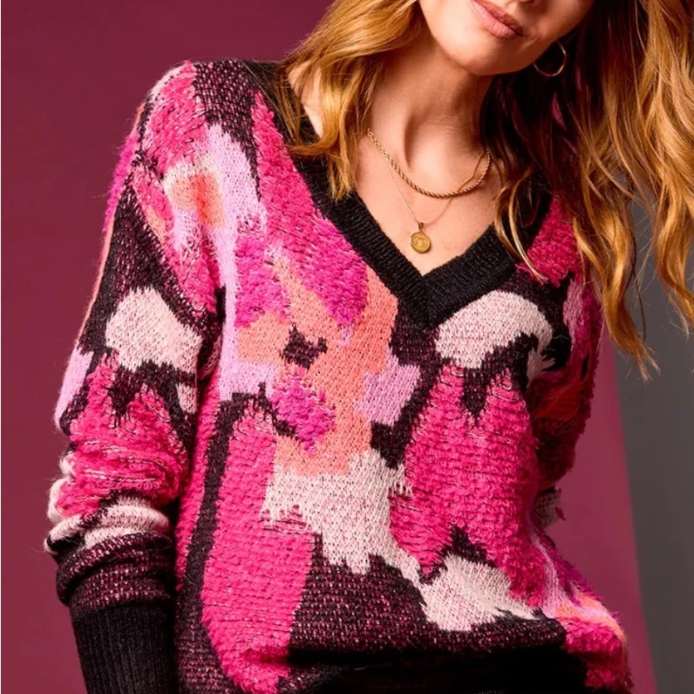 Fuchsia V-Neck Sweater